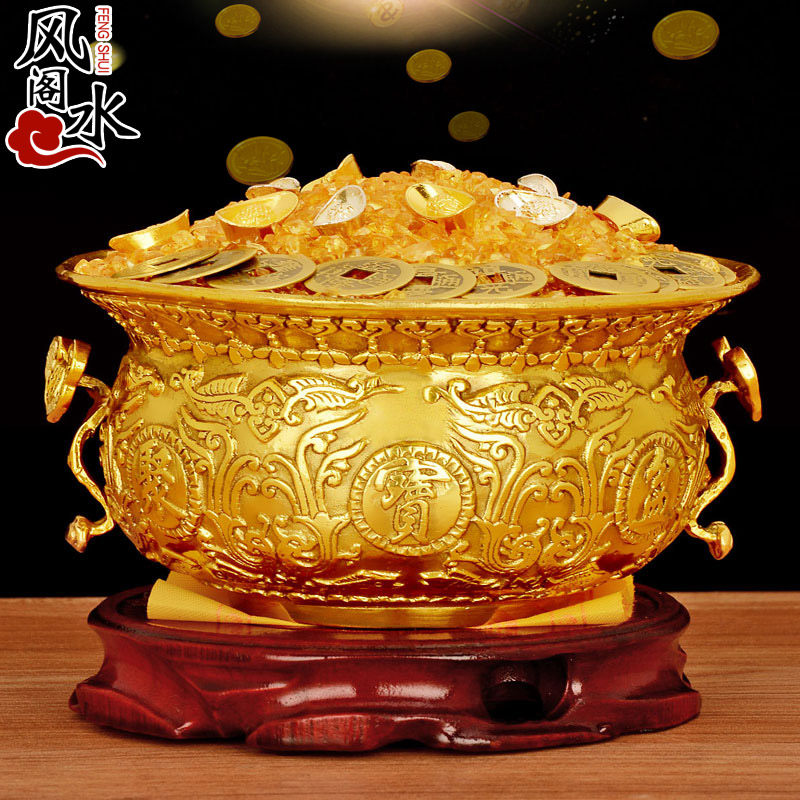 Fengshui Pavilion Copper Cornucopia Ornaments Double Dragon Basin Zhaocai Jicai Living Room Shop Decoration Crafts Opening Gifts
