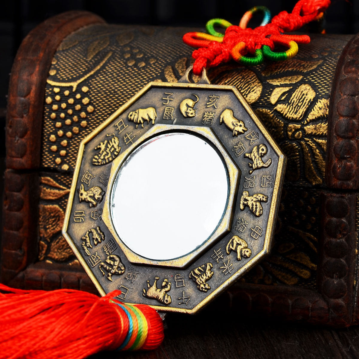 Feng Shui pavilion Bagua mirror Five elements Bagua mirror Nine palace Tai Chi zodiac sign pendant Flat mirror Home furnishing