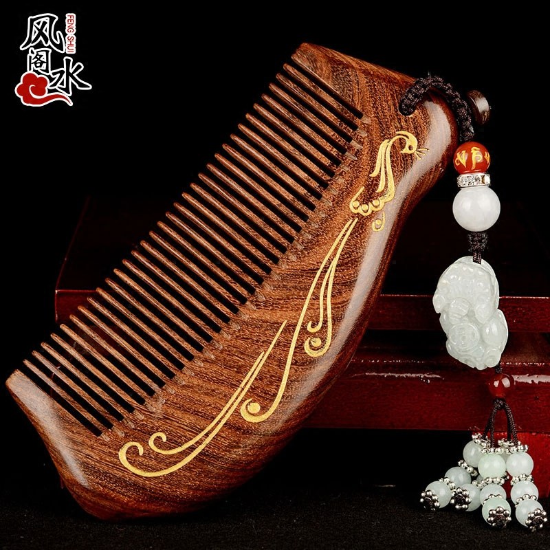 Wooden comb comb sandalwood carved lettering thickened long hair creative portable wooden large household gift Anti-static