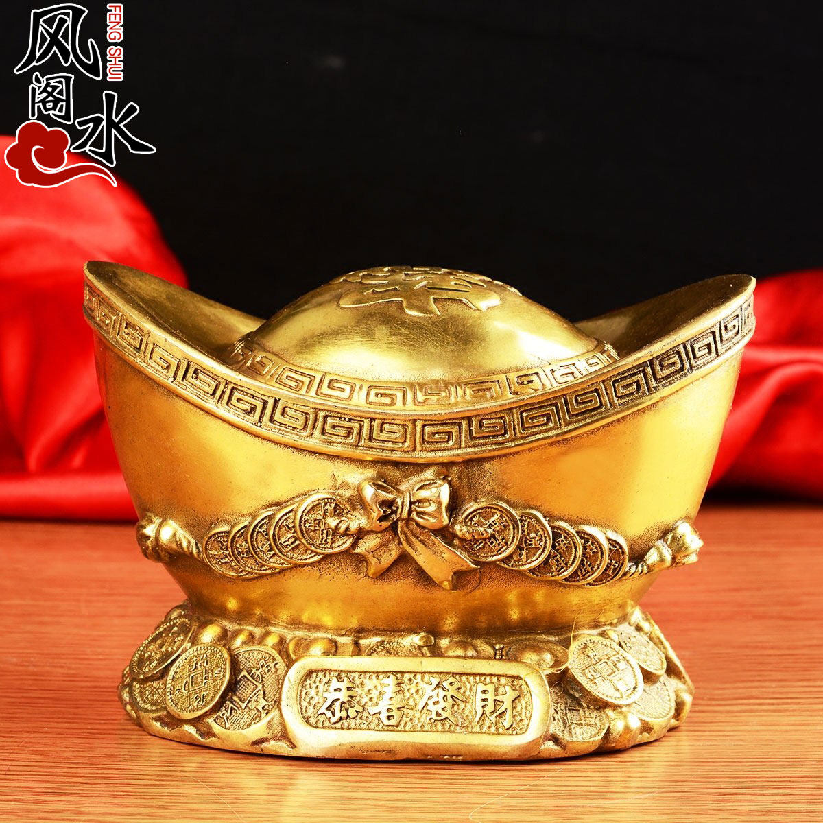 Feng Shui pavilion copper ingot ornaments Large gold ingot home incense case placement company opening decoration