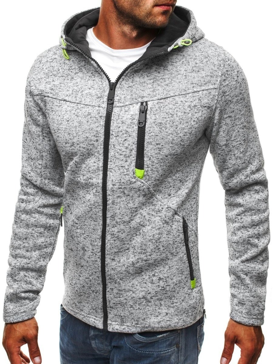 Men's Clothing Spring New Men's Sports Leisure Jacquard Sweater Fleece Cardigan Hooded Jacket_desvips.com