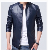 Spring and autumn and winter new mens jacket PU leather slim fashion velvet jacket casual leather jacket business mens clothing