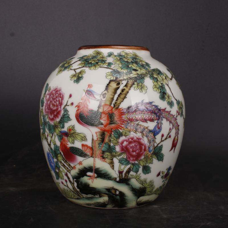 Qing Yongzheng famille rose phoenix auspicious picture porcelain jar to make old antique porcelain old home decoration antique ornaments collection