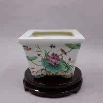 Republic of China pastel Lotus peach picture multi-meat flowerpot square pot antique old ceramic old goods antique porcelain old goods