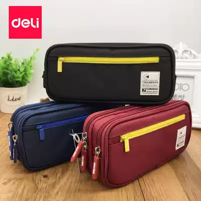 New Deli large capacity multi-function pen bag Three-layer pen bag stationery box Primary school pencil bag storage bag