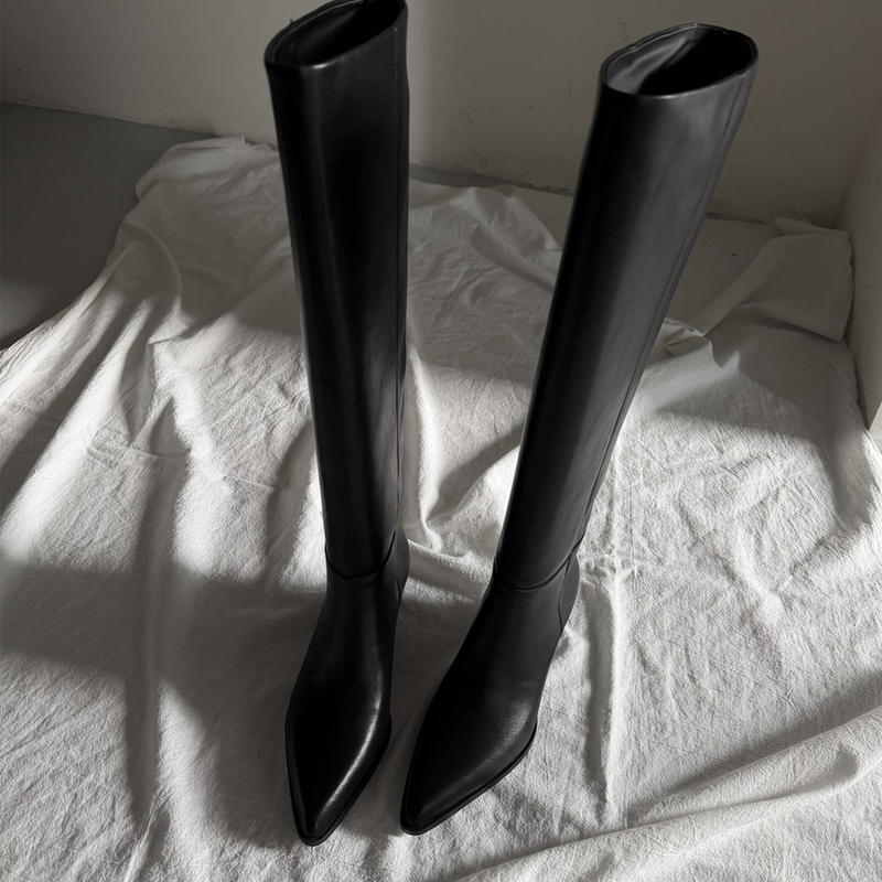 Sheepskin Version ~ Pointed-Toe French Retro Minimalist Chunky Heel Over-The-Knee Long Boots for Women, Slimming and Elegant Knee-High Riding Boots