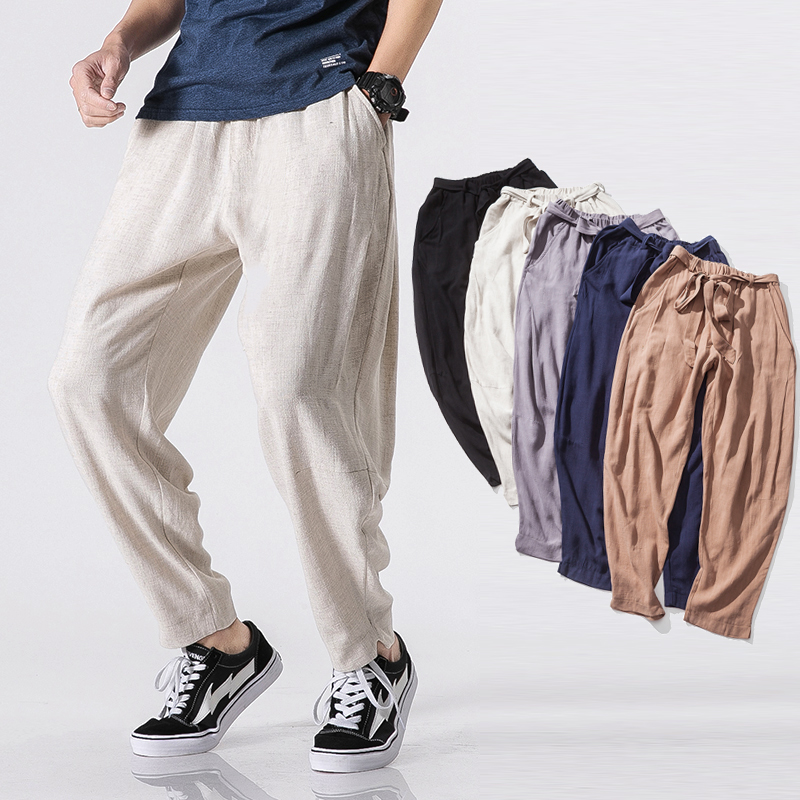 Summer thin linen pants men's hypertrophic size casual pants Chinese style men's loose cotton and hemp bloomers