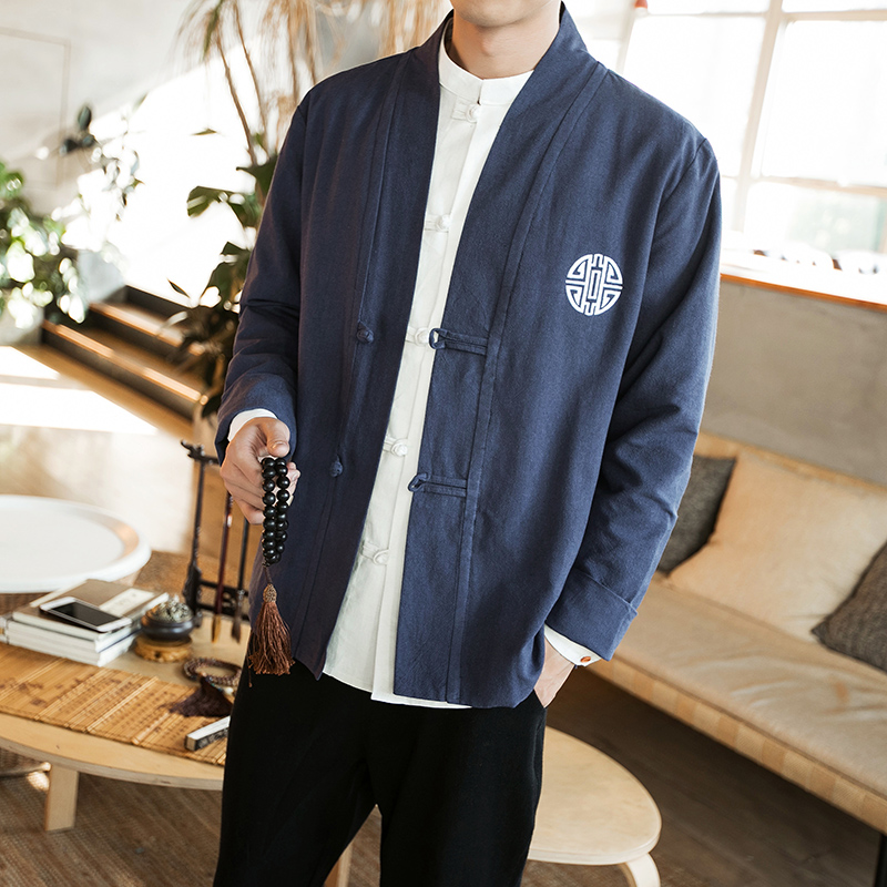 China Wind jacket men's Tang suit The big size of the great size Retro Japanese Department kimono kimono linen ancient clothing robe men's spring and autumn