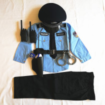 Long-sleeved childrens police suit small traffic police autumn performance small military uniform black cat Sheriff performance costume toy gun