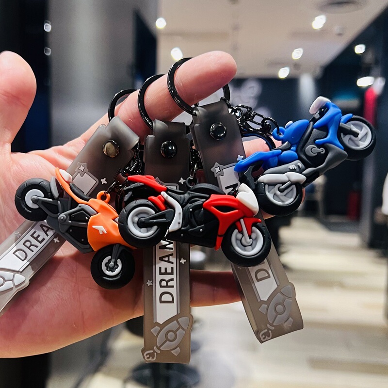 Cartoon Motorcycle Keychain 3D Stereo Motorbike Backpack Pendant Company Event Mall Opening Promotional Small Gift