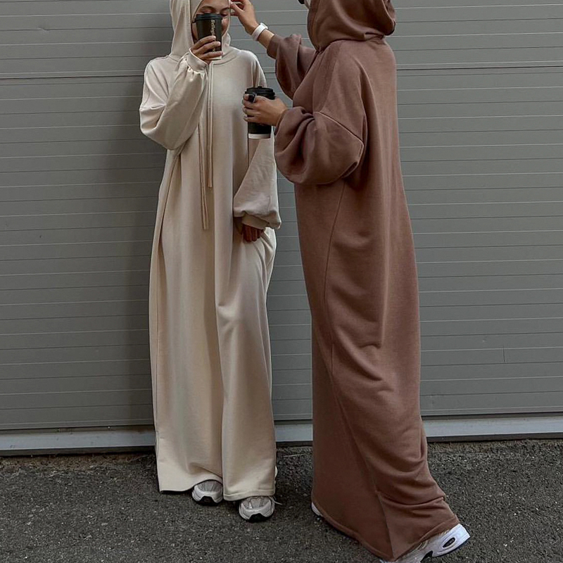 European and American Style Hooded Sweatshirt Long Dress for Women, Spring and Autumn Thin Large Size Slimming Extra-Long Dress That Reaches the Ankles