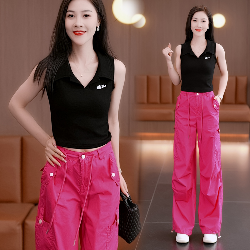 Rose Red American-Style Workwear Pants Set for Women, 2025 Summer Thin Drawstring Casual Straight Wide-Leg Pure Cotton Parachute Pants Rose Red American-Style Workwear Pants Set for Women, 2025 Summer Thin Drawstring Casual Straight Wide-Leg Pure Cotton Parachute Pants