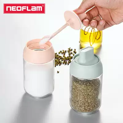 With spoon seasoning bottle jar salt Jar Kitchen household seasoning box with lid glass spoon lid one seasoning jar set