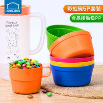 Music Buckle Music Buckle Rainbow Bowl Han Style Five Pieces Suit Portable Plastic Bowl Water Cup Cute Students Home Children Picnic