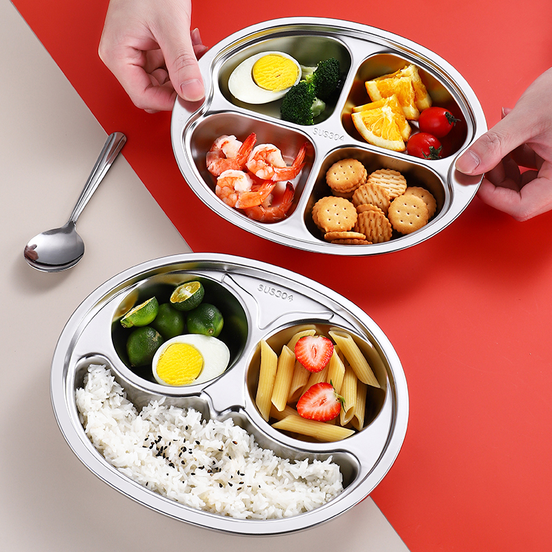 304 food grade stainless steel children's dinner plate kindergarten cartoon divided baby home anti-fall dinner plate fast food plate