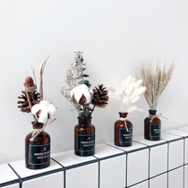 INS room decorations ornaments dry bouquet glass vase cotton wheat pine cone creative Net red desktop furnishings