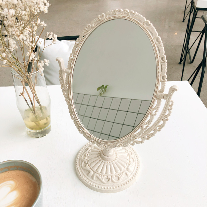 ins Korean style simple girl heart European style mirror Princess style embossed dormitory desktop handle makeup mirror makeup mirror