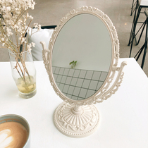 ins Korean style simple girl heart European style mirror Princess style embossed dormitory desktop handle makeup mirror Dressing mirror