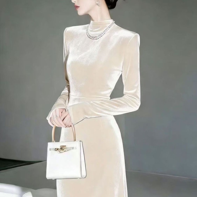 2025 New Style Dress with Noble Temperament, Over-The-Knee Gold Velvet Improved Cheongsam Long Dress, Autumn and Winter Thickened Slimming Fashion Dress