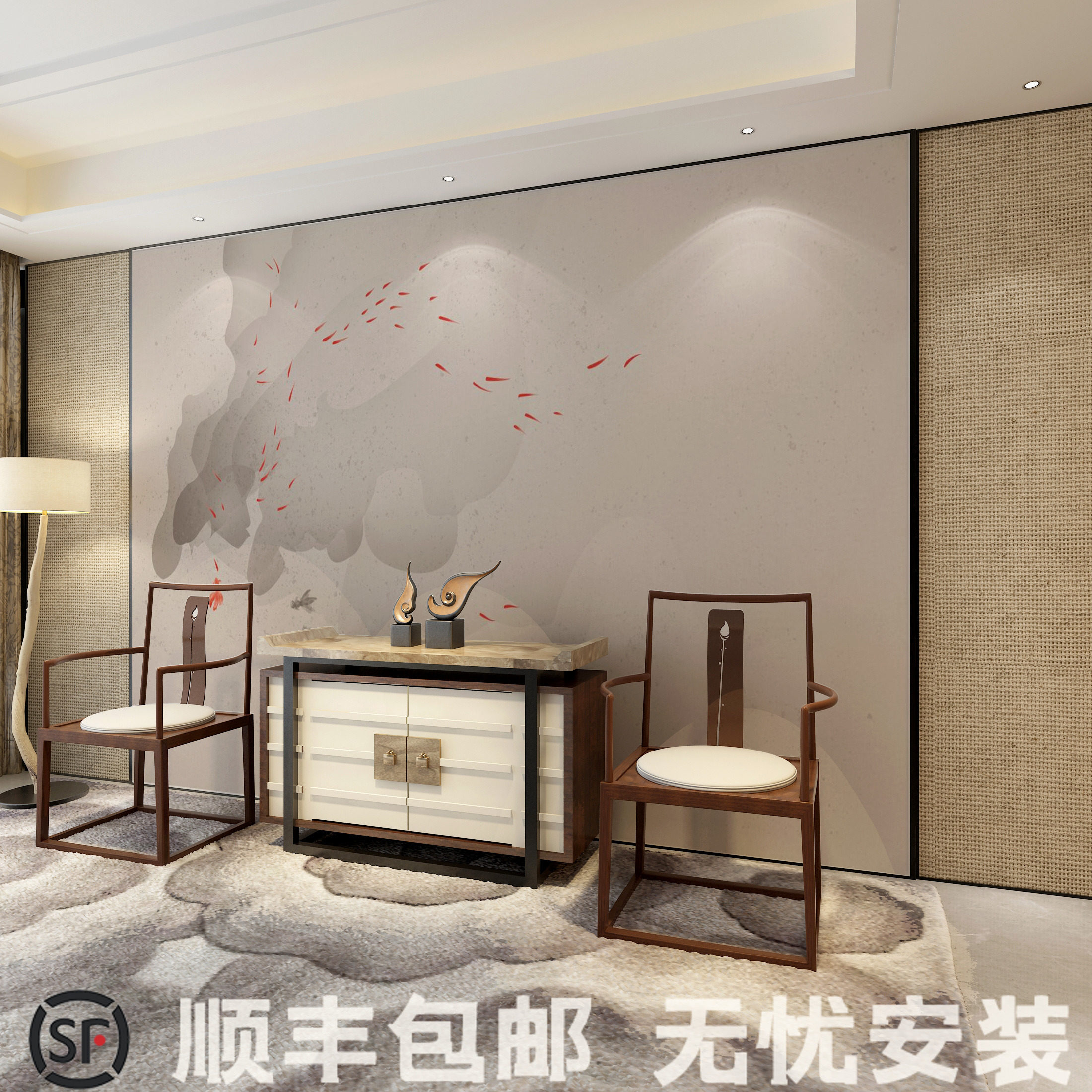 New Chinese Background Wall Wallpaper Ink Art Zen Wallpaper Bedroom Study Mural Koi Tracing Porch Wall Cloth