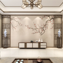 New Chinese TV background wall wallpaper living room 8D three-dimensional hand-painted Plum Blossom Bird wallpaper mural film and television Wall cloth
