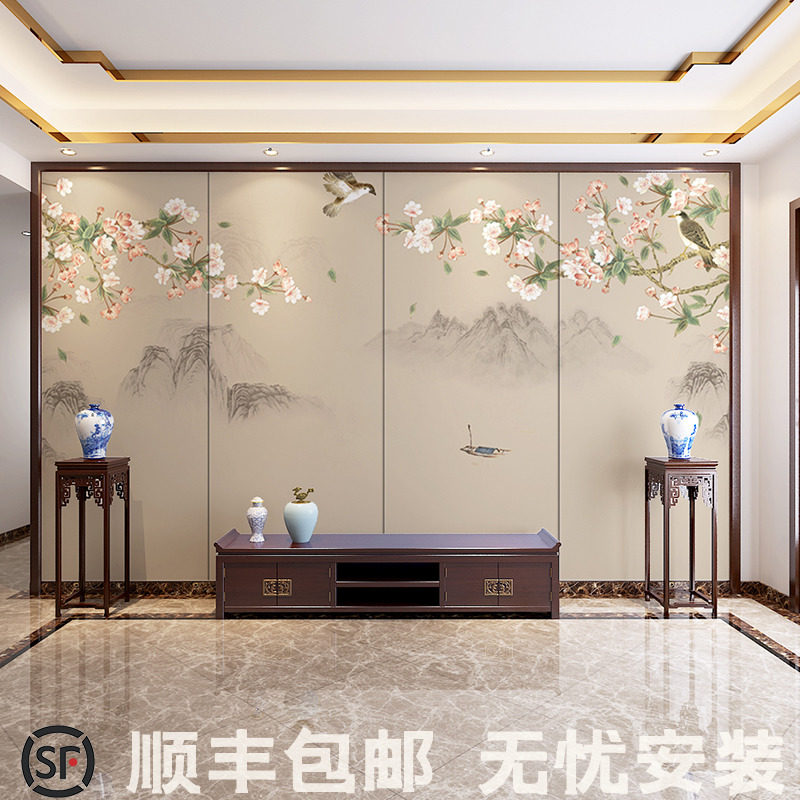Original new Chinese begonia flower hand-painted meticulous flower bird landscape mural sofa TV living room background wall decorative painting