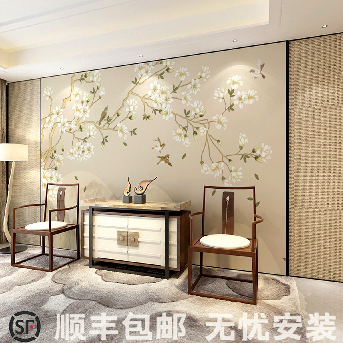 New Chinese Hand Painted Flowers Bird TV Background Wall Wallpaper Film & TV Wall Ancient Wind Plum Wall Paper Custom Mural Wall Cloth