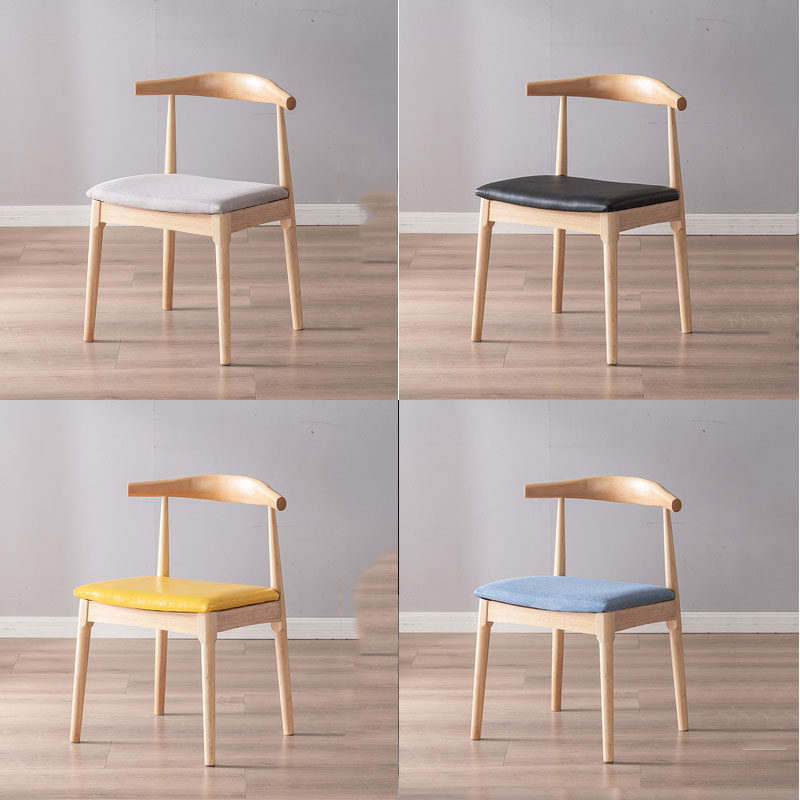 Nordic Modern Solid Wood Horn Chair Simple Hotel Cafe Desk Office Mahjong Household Soft Backrest Dining Chair