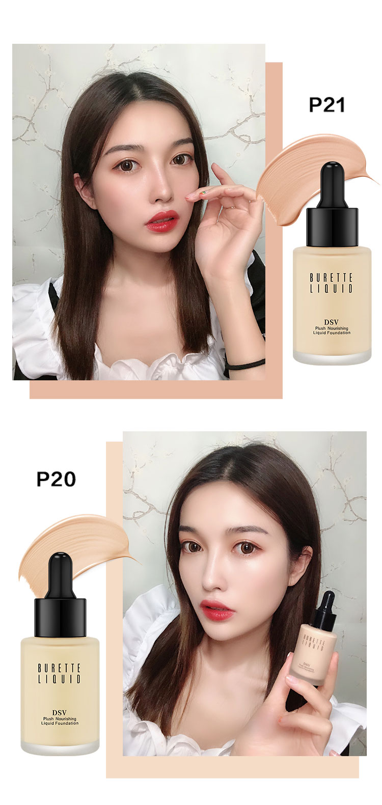 DSV Brett sang trọng dưỡng chất nhỏ giọt kem nền nữ dưỡng ẩm nhẹ dưỡng ẩm che khuyết điểm kiểm soát dầu trang điểm nude kéo dài - Nền tảng chất lỏng / Stick Foundation bb cc