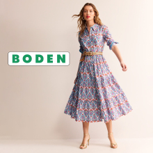 UK purchasing agent Boden collar long sleeved dress with multi-color printed lace up casual style medium length A-line skirt