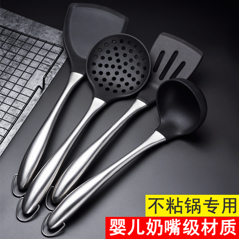 Non-stick pot special silicone spatula high temperature 304 stainless steel cooking shovel spoon three-piece household kitchen