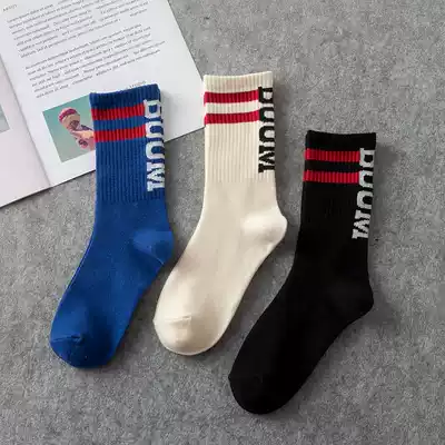 Puff Tide brand letter long socks men and women in the socks trend Korean version of personality European and American street hip hop basketball socks
