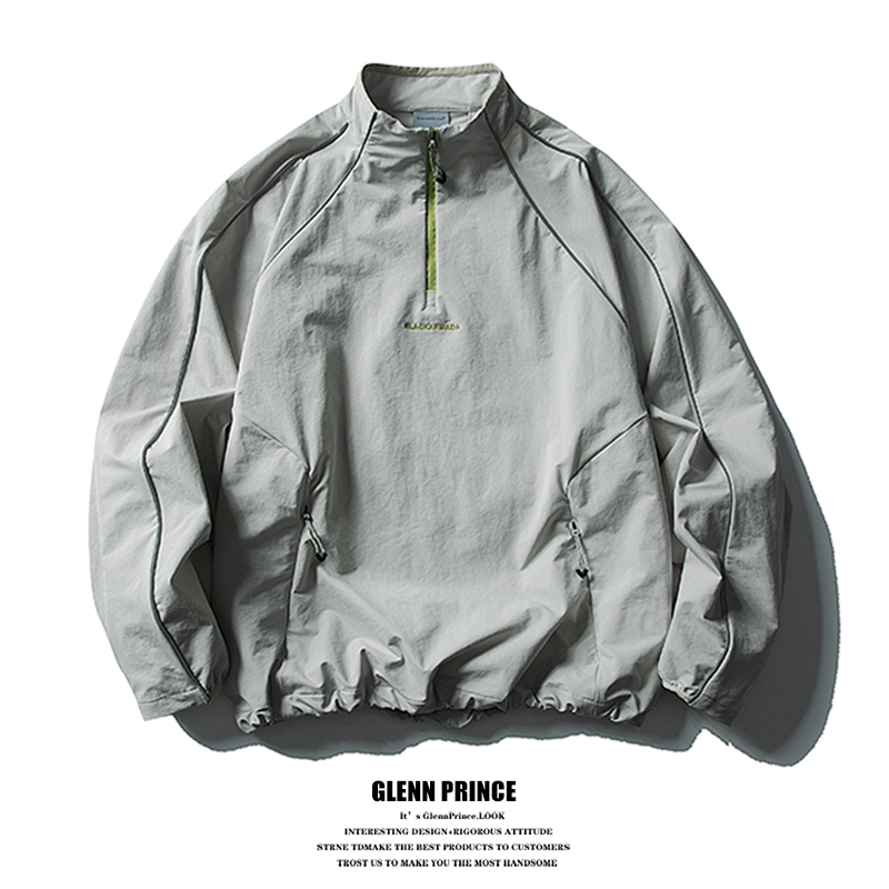 Gpstudio Mountain Style Color-Blocked Half-Zip Windproof Jacket Sweatshirt for Men, Outdoor Quick-Drying Pullover Sports Thin Jacket