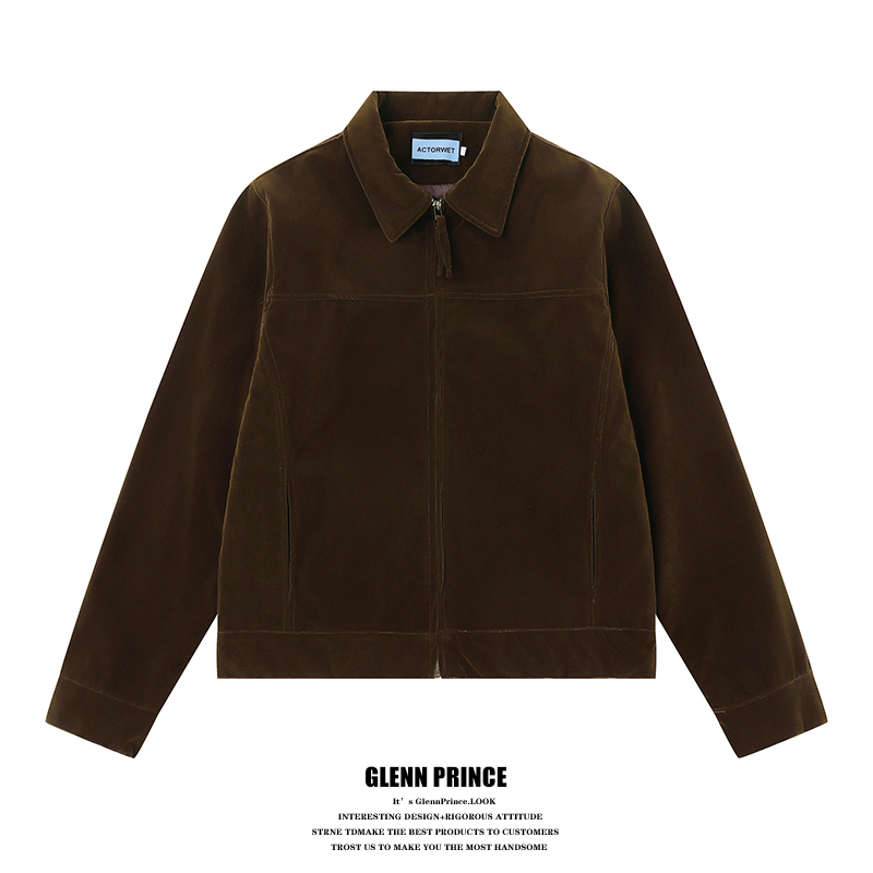 Gpstudio Retro Barn Dark Brown Faux Suede Old Money Jacket for Men, High-End Regular Shoulder Fit Lapel Jacket