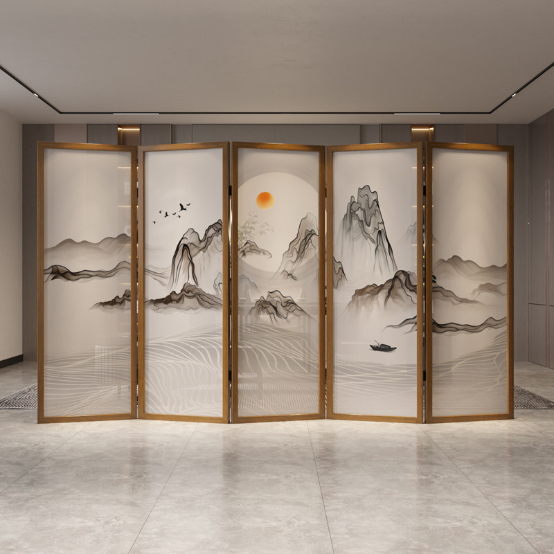 Screen Partition Simple Living Room Mobile Folding Fold New Chinese Style Minimalist Bedroom Hotel Office Shielded Solid Wood Folding Screen