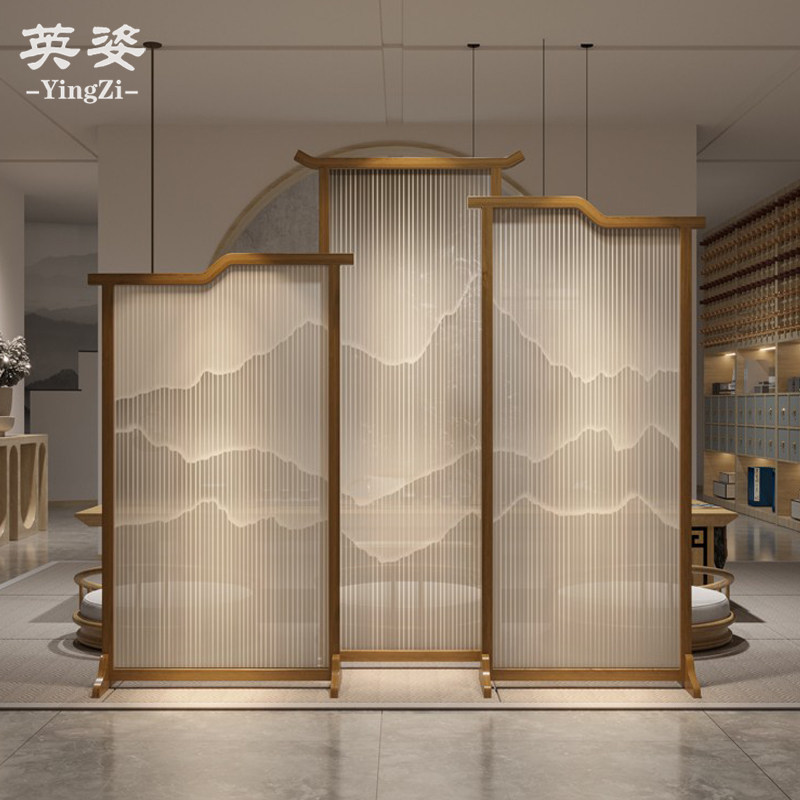 New Chinese Screen Partition Living Room Simple decoration clubhouse Tea room Hotel Xuanguan Office shielded solid wood seat screen