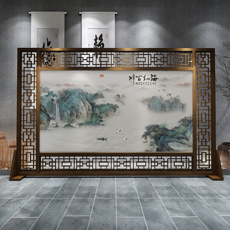 Living Room Screen Partition Sheltered new Chinese minimalist Villa Hall Hotel office Tea room Background Decorative Seat Screen