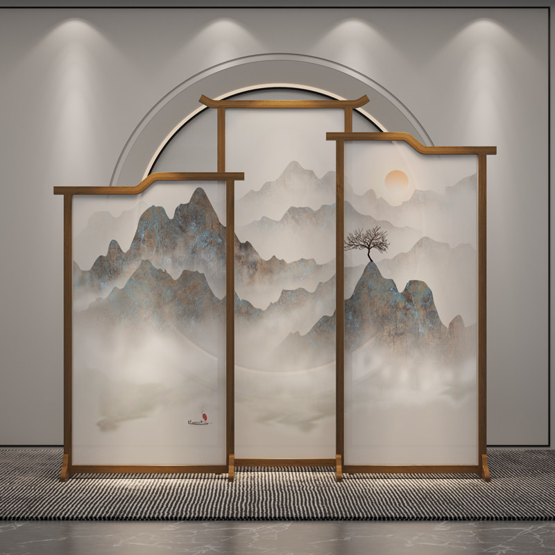 Modern minimalist screen partitions the living room to block the new Chinese landscape tea room hotel office porch with lamp decoration