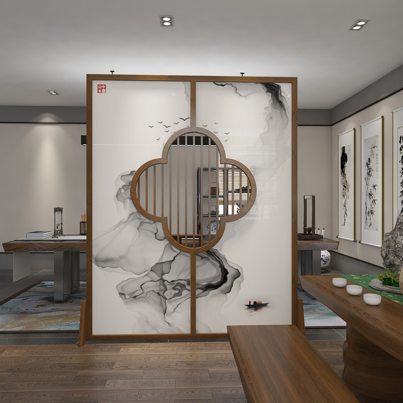 New Chinese-style screen partition living room mobile blocking simple bedroom study hotel office decoration custom seat screen