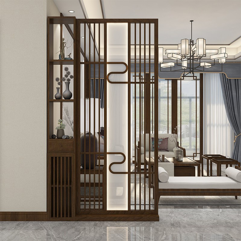 New Chinese solid wood shelve screen partition Living room Hotel office Fence Hollowed-out Creativity Belt Light-Guan Guan Cabinet