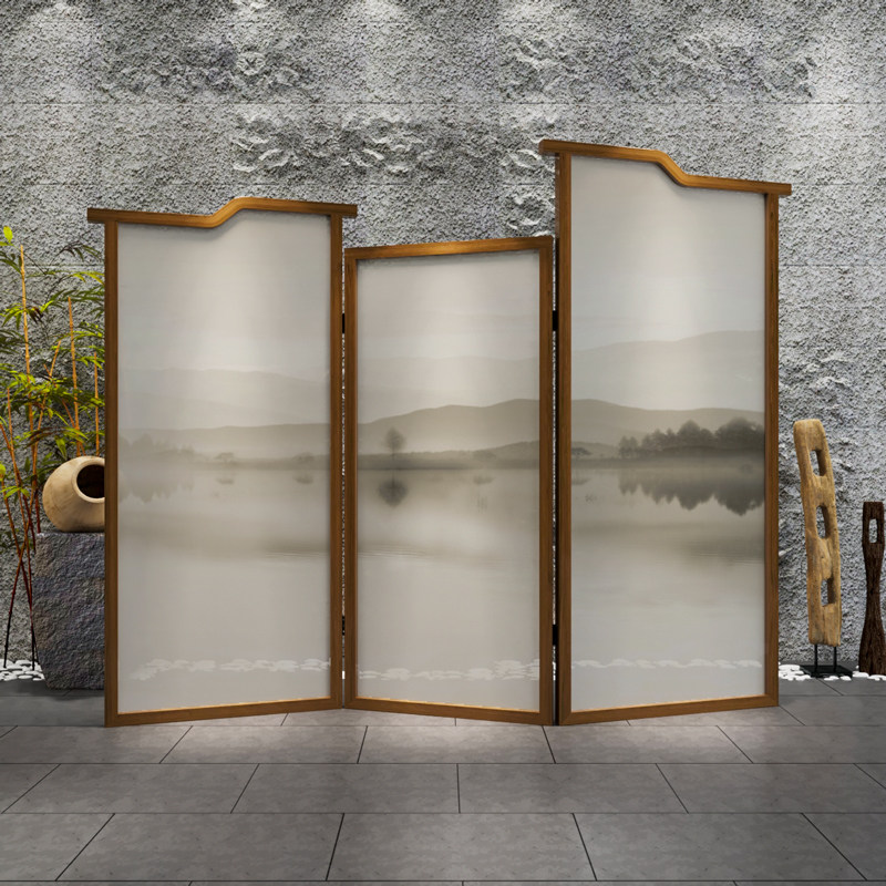 Chinese style screen partition mobile folding room stacking living room sheltering minimalist folding screen bedroom hotel tea room decorated with wooden seat screen