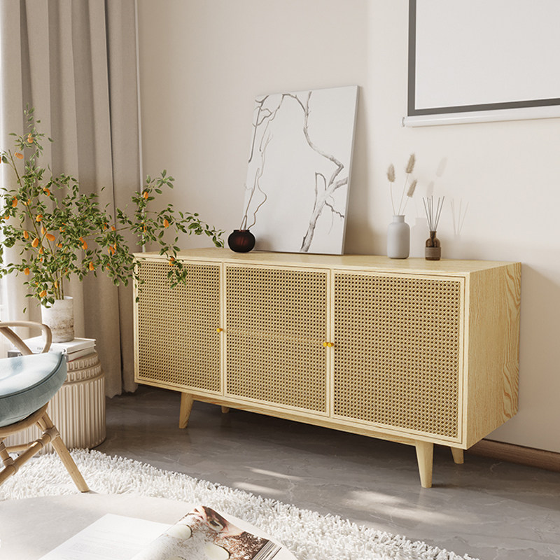 Modern minimalist Japanese-style ins living room against the wall sideboard cabinet rattan cabinet solid wood storage locker wabi sabi wind household