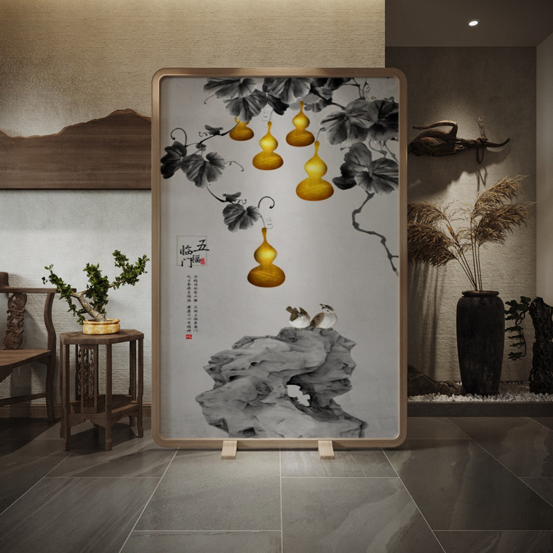 New Chinese screen partition Living room Xuanguan shielded minimalist mobile bedroom tea room office decorated solid wood seat screen