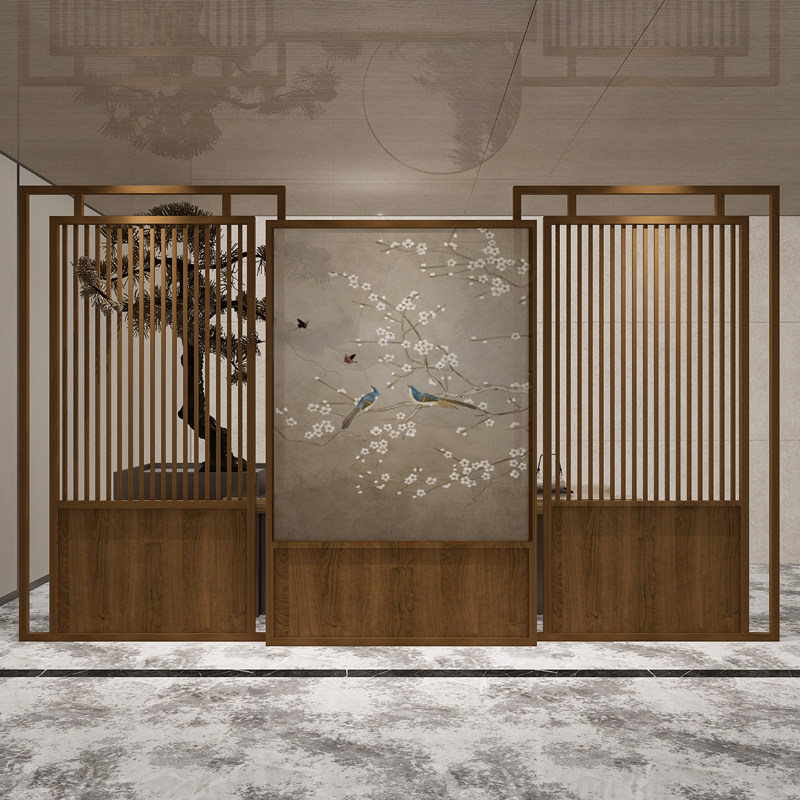 Screen partition living room bedroom block new Chinese minimalist hotel office background decoration mobile solid wood seat screen