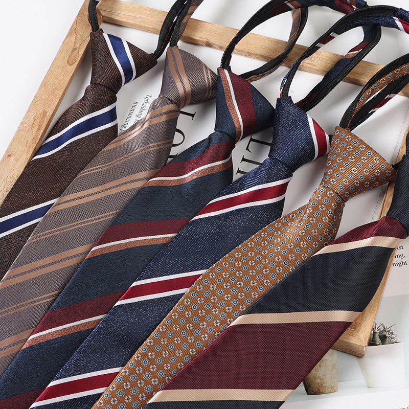 Retro Brown Lazy Striped Zipper Tie for Men, Knot-Free Pre-Tied Tie, Preppy Style Shirt Accessory, Women's Burgundy Tie