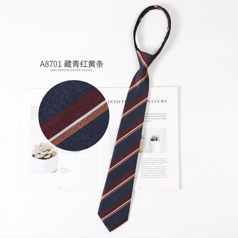 Retro Brown Lazy Striped Zipper Tie for Men, Knot-Free Pre-Tied Tie, Preppy Style Shirt Accessory, Women's Burgundy Tie