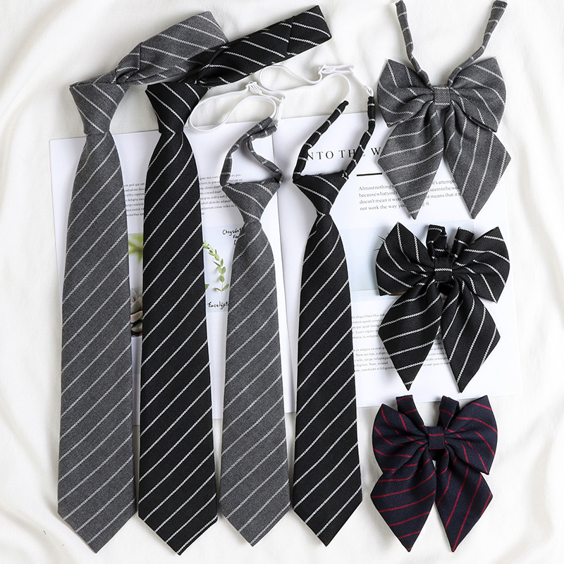 Black Tie Jk Japanese School Style No-Tie Shirt Decorative Bow Tie Women's Dk Hand-Tied Gray Striped Men's