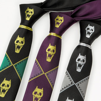Japanese Version Jojo Kira Yoshikage Bizarre Adventure Skull Black Zipper Tie Female Anime Dk Hand-Tied Tie Male