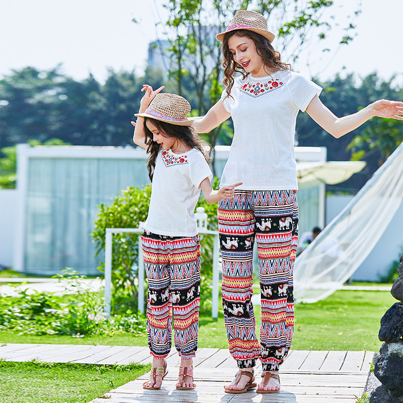 Holiday beach lantern pants parent - child wear summer 2023 Mother - female mosquito trousers thin girl's long pants