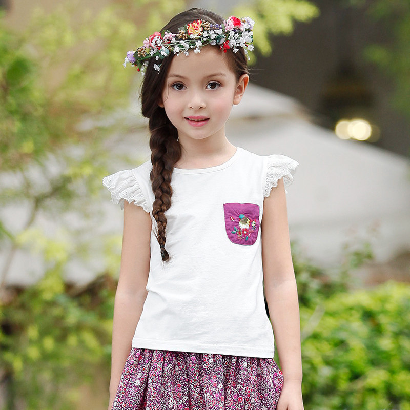 Girl T-shirt Summer Thin 4-year-old Children 5 short sleeves 6 pure cotton 7 CUHK Casual Round Collar Child Blouse